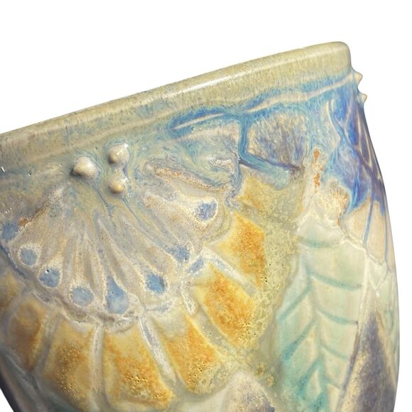 Mary Cuzick Handmade Ceramic Tea Coffee Mug Glazed Pottery Floral Carved 4” - Picture 6 of 8